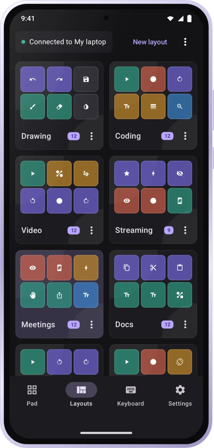 ZexDeck layouts for drawing, coding, video and more