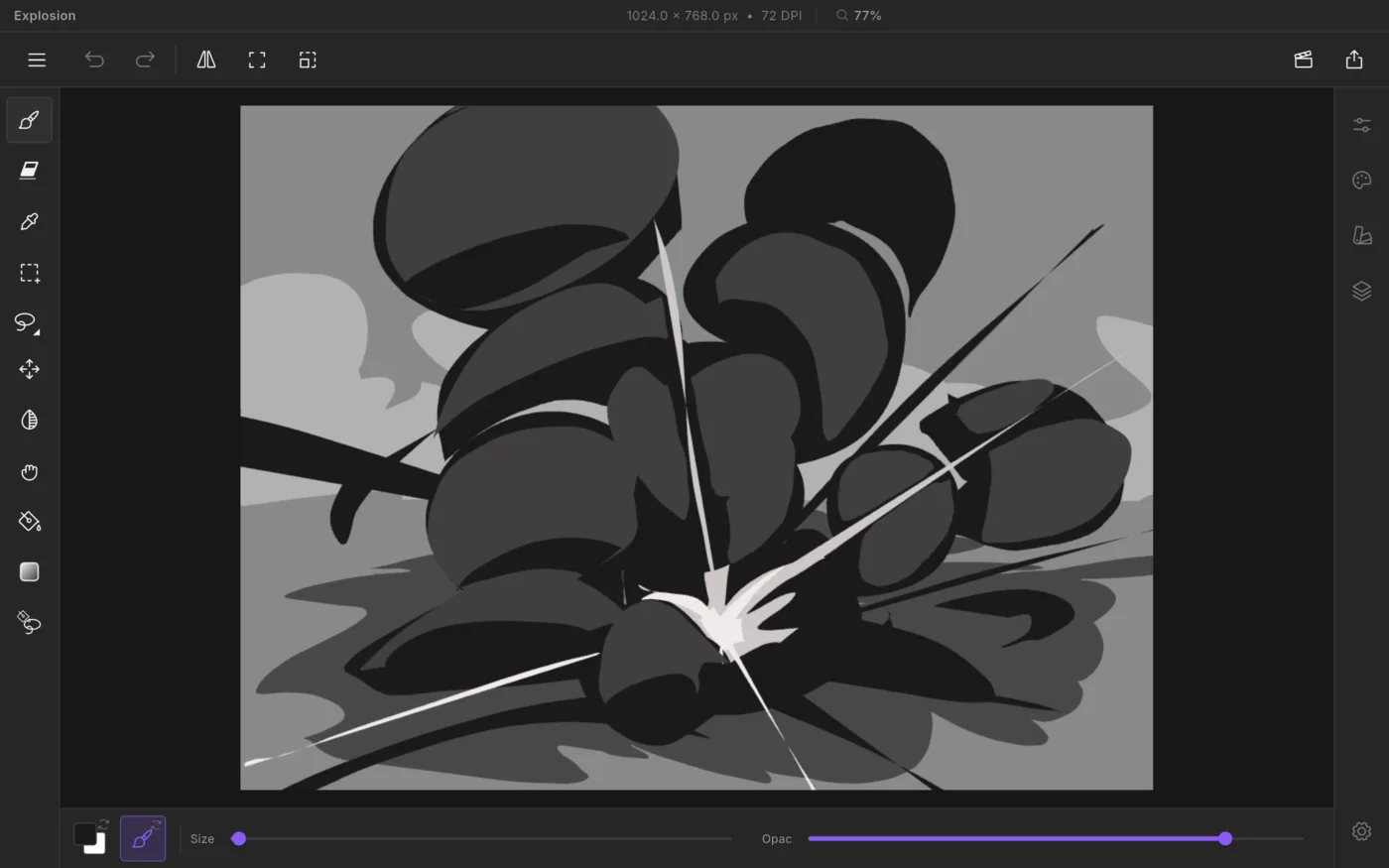 The ZexDraws canvas with an explosion drawing