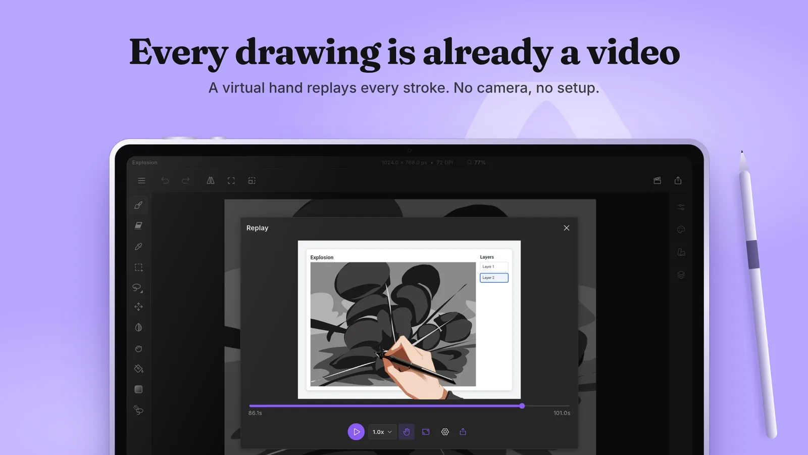 Every drawing is already a video: Replay with the custom hand cursor