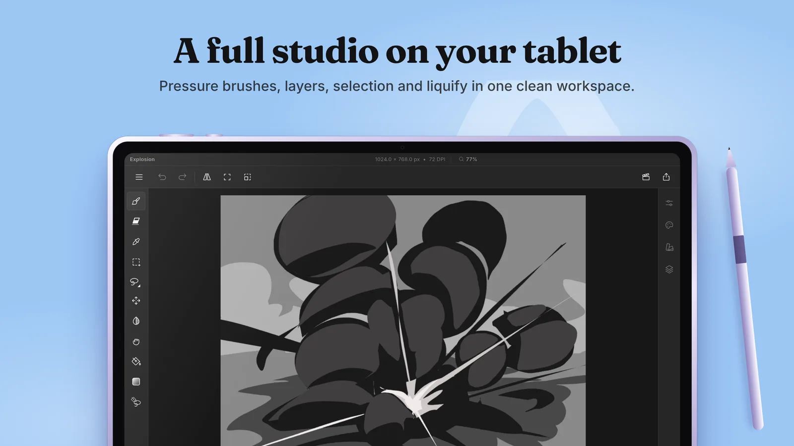 A full studio on your tablet: the canvas and tools